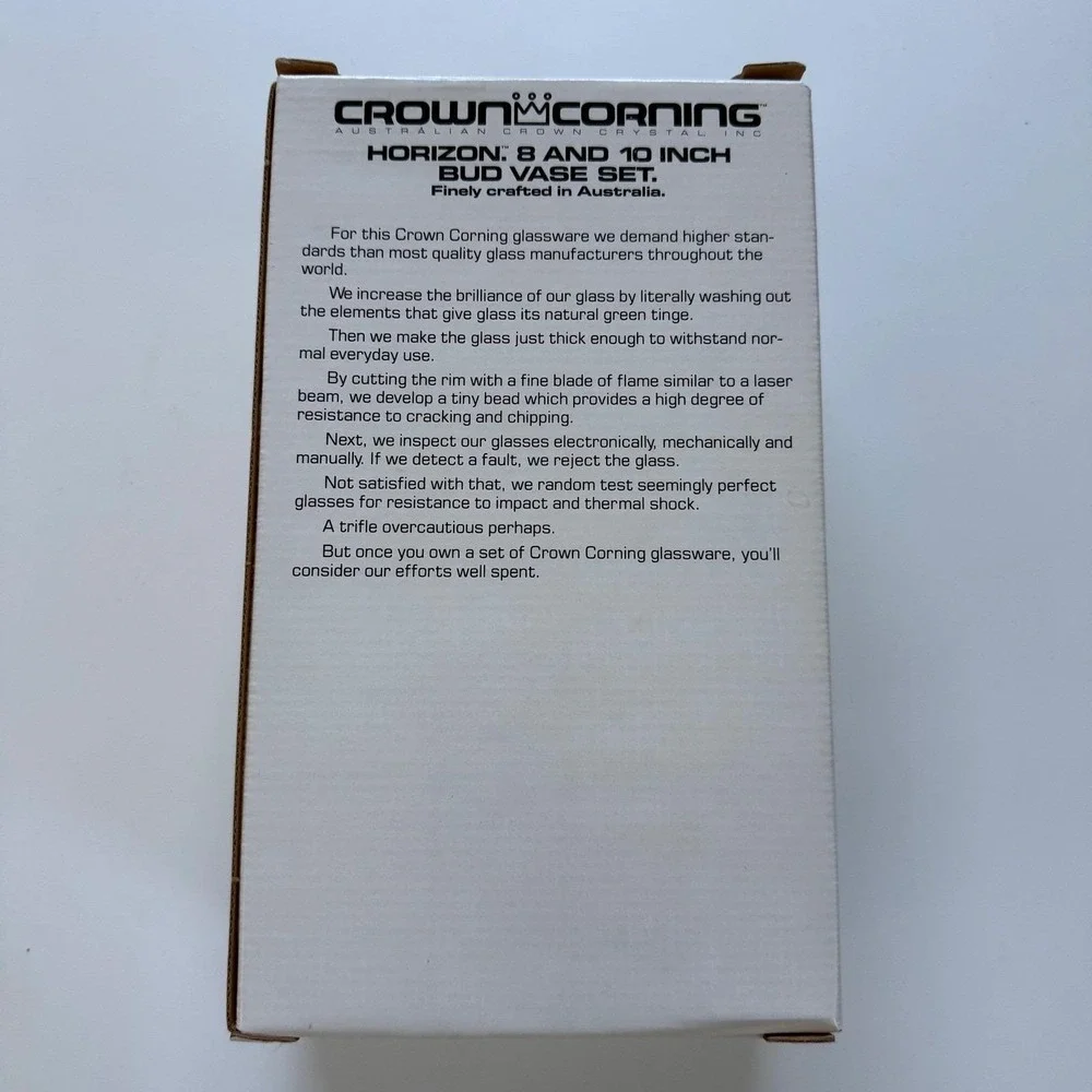 Crown Corning Horizon Bud Vase Set 8" & 10" Vintage Australian Crystal Glass-Box - Picture 5 of 13